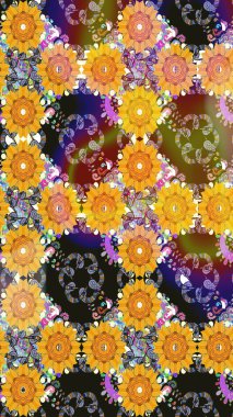 Raster çiçek desenleri çiziyor. Vadinin sarı renkli çiçekleri.