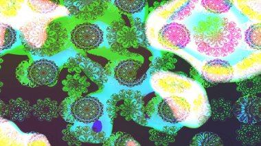 Yeşil renkli çiçekler. Hediye ambalaj kağıdı, tebrik kartları, posterler ve pankart tasarımı. Raster düz çiçek çizim deseni.