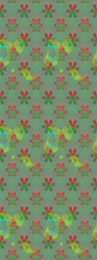 Yeşil renkli çiçekler. Hediye ambalaj kağıdı, tebrik kartları, posterler ve pankart tasarımı. Raster düz çiçek çizim deseni.