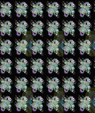 Siyah renkli çiçekler. Raster illüstrasyonu. Renkli Bahar Teması eskiz kalıbı. Düz Çiçek Elementleri Tasarımı. Asya tekstil tarzında. Çiçek desenini çiz.