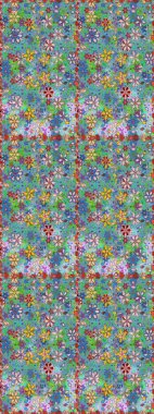 Raster illüstrasyonunda kusursuz çiçek deseni. Mavi ve yeşil renkte çiçekler.