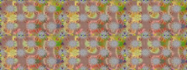 Renkli Bahar Temalı Kusursuz Arkaplan. Düz Çiçek Elementleri Tasarımı. Raster illüstrasyonunda kusursuz çiçek deseni. Çiçekler bej ve gri renklerde.