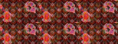 Raster illüstrasyonundaki çiçek desenli çizim. Kahverengi renkte çiçekler.