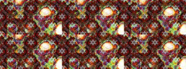 Kahverengi renkli etnik çiçeklerin olduğu zarif bir eskiz modeli. Asya Tekstil 'inde Raster Çiçek İllüstrasyonu.