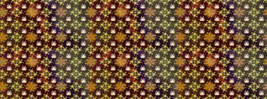 Raster deseni. Bahar çiçekleriyle desen dalla, kahverengi renklerle çiçek siluetiyle.