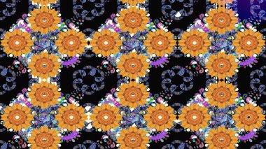 Güzel kumaş deseni. Zentangle soyut çiçekleri. Raster illüstrasyonu. Düz Çiçek Elementleri Tasarımı. Renkli Bahar Teması eskiz kalıbı. Çiçek tozu..