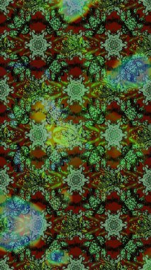 Raster Güzel kumaş deseni. Raster suluboya deseni, narin çiçekler, yeşil çiçekler, tebrik kartı şablonu..