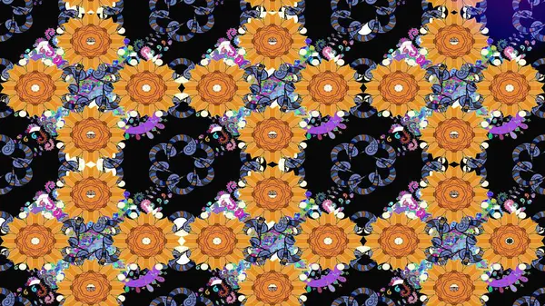 Güzel kumaş deseni. Zentangle soyut çiçekleri. Raster illüstrasyonu. Düz Çiçek Elementleri Tasarımı. Renkli Bahar Teması eskiz kalıbı. Çiçek tozu..