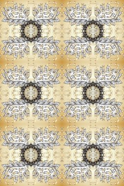 Altın rengi bej, nötr ve gri renkte altın elementlerle. Raster geleneksel oryantasyon süsü. Kusursuz klasik altın desen.
