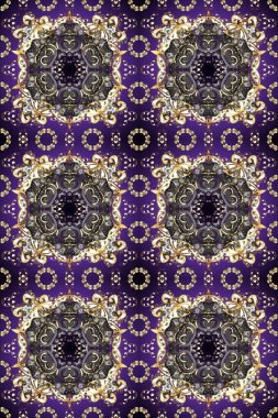 Altın elementli gri, mor ve kahverengi renkler. Kusursuz altın desenli bukleler. Doğu tarzı arabesk. Raster illüstrasyonu. Raster altın desen.