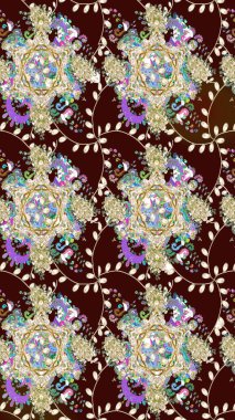 Suluboya çiçekli çiçek deseni. Raster illüstrasyonu. Kahverengi renkli Asyalı tekstil.