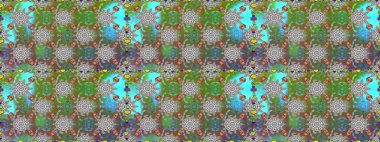 Raster illüstrasyonu. Çiçeklerle suluboya desenli çiçek deseni. Kahverengi renkli Asyalı tekstil.