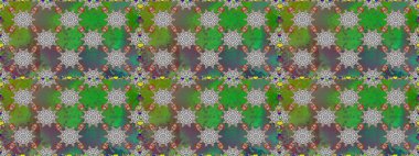 Raster illüstrasyonunda kusursuz çiçek deseni. Düz Çiçek Elementleri Tasarımı. Yeşil ve gri renkli çiçekler. Renkli Bahar Teması Kusursuz Arkaplan.