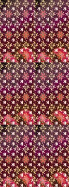 Raster illüstrasyonu. Şirin çiçekli eskiz deseni ve kahverengi ve mor renkli yapraklar, suluboya çiçek deseni, duvar kağıdı, kart veya kumaş için fayanslı.