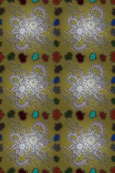 Bahar mevsimi. Kusursuz çiçek deseni. Tatil havası. Sarı, nötr ve gri renkte çiçekler. Nazik romantik baskı.