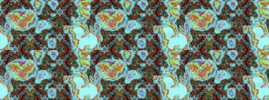 Çiçekli çiçek deseni, suluboya. Mavi renkli çiçekler. Renkli Bahar Teması eskiz kalıbı. Düz Çiçek Elementleri Tasarımı. Raster illüstrasyonu.