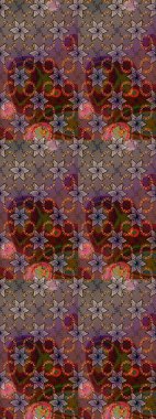 Halk tarzı. Parlak renkli çiçekleri ve kahverengi renkli yaprakları olan harika bir çiçek deseni. Moda baskıları için zarif bir şablon. Modern çiçek arkaplanı.