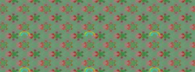 Sevimli çiçek raster deseni. Düz Çiçek Elementleri Tasarımı. Renkli Bahar Teması eskiz kalıbı. Yeşil renkte çiçekler.