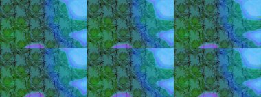 Asya tekstil tarzında. Çiçek desenli çizim. Raster illüstrasyonu. Raster illüstrasyonu. Mavi renkte çiçekler.