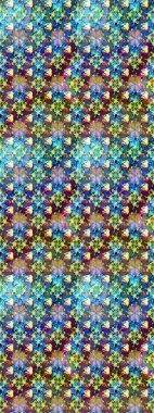 Raster Floral Illustration, Asyalı tekstil. Mavi renkli etnik çiçeklerle zarif eskiz deseni.