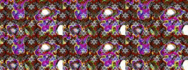 Çiçek desenli çizim. Raster illüstrasyonu. Gri renkli Asya tekstili.