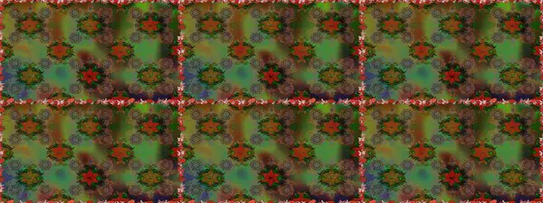 Çiçekli karalama şeklinde Raster çiçek deseni. Raster illüstrasyonu. Yeşil ve kahverengi renklerde bahar çiçekleri..