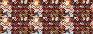 Çok renkli, zarif küçük çiçekler ve gri renkli komik böcekler, raster desen, illüstrasyon.