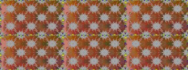 Düz Çiçek Elementleri Tasarım Raster illüstrasyonu. Çiçeksiz desenli arka plan. Kahverengi renkli çiçekler. Renkli Bahar Teması Kusursuz Arkaplan.