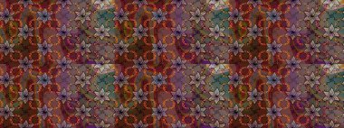 Raster illüstrasyonu. El çizimi çiçekli soyut çizim kalıbı. Kahverengi renkte çiçekler.