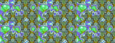 Yeşil renkli etnik çiçeklerle süslenmiş zarif bir eskiz şekli. Asya Tekstil 'inde Raster Çiçek İllüstrasyonu.