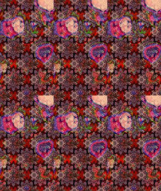 Parmak izi, kumaş, duvar kâğıdı, tekstil için raster dokusu. Nakış desenli çiçek deseni. Renkli grunge soyut arkaplanı colokahverengi çiçeklerle zenginleştirir.