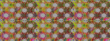 El çizimi çiçek unsurları olan soyut, dikişsiz raster deseni. Retro tekstil tasarım koleksiyonu. 1950-1960 motifleri. Kahverengi ve gri üzerine kahverengi ve gri. Çiçekli ipek eşarp..
