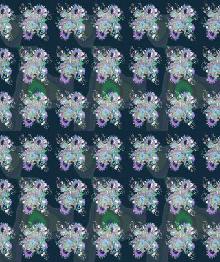 Çiçeksel çizim kalıbının yansıması. Vadinin mavi renkli çiçekleri.