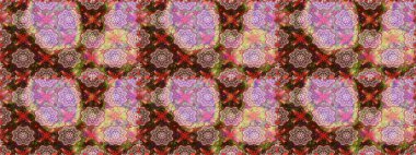 Raster illüstrasyonu. Çiçeklerle suluboya desenli çiçek deseni. Kahverengi renkli güzel tekstil.