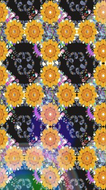 Raster illüstrasyonu. Güzel kumaş deseni. Gri renklerde. Raster illüstrasyonunda çiçek deseni çizimi.