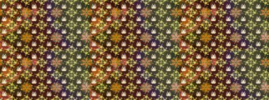 Raster deseni. Raster illüstrasyonu. Kahverengi renklerde bahar çiçekleri. Patlayan çiçekler soyut yerleştirilmiş.