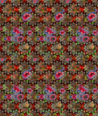 Arkaplan dokusu, duvar kağıdı, kahverengi renkli çiçek teması. Kabile sanatı boho baskısı, klasik çiçek arkaplanı. Soyut etnik raster çizim kalıbı.