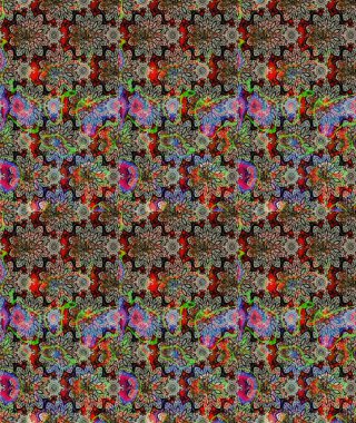 Şirin çiçekli eskiz deseni ve nötr renklerde yapraklar, suluboya çiçek deseni, duvar kağıdı, kart veya kumaş için fayanslı. Raster illüstrasyonu.