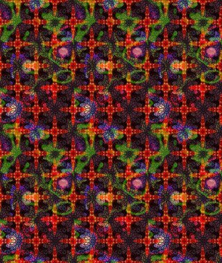 Çok renkli, zarif küçük çiçekler ve siyah renkli komik böcekler, raster desen, illüstrasyon..