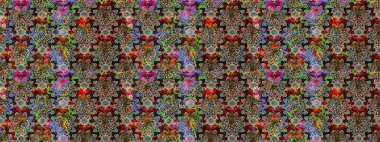 Şirin çiçekli eskiz deseni ve nötr renklerde yapraklar, suluboya çiçek deseni, duvar kağıdı, kart veya kumaş için fayanslı. Raster illüstrasyonu.