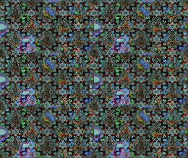 Desen, çizim, çiçek sınırı. Eski moda arka plan. Güzel, parlak, pürüzsüz kumaş, tuval. Kıvırcık, parlak örgü. Raster illüstrasyonu. Çiçeklerin çelengi.