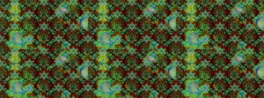 Çiçek desenli çizim. Raster illüstrasyonu. Asya tekstil tarzında. Yeşil renkli çiçekler. Raster illüstrasyonu.