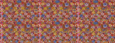 Raster deseni. Bahar çiçekleri dallı desen, kahverengi ve kırmızı renkler çiçekli siluet.