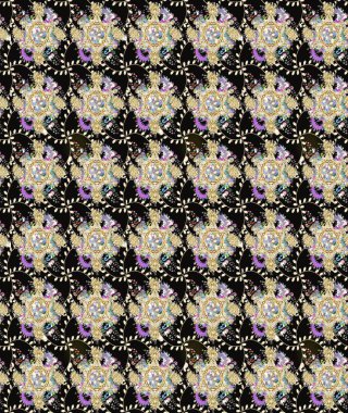 Kabile sanatı boho baskısı, klasik çiçek arkaplanı. Soyut etnik raster çizim kalıbı. Arkaplan dokusu, duvar kağıdı, siyah renkli çiçek teması.