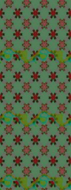 Çiçek duvar kağıdı. Hint süsü. Çizim kalıbı. Yeşil renklerde. Renkli süs kenarı. Raster illüstrasyonu.