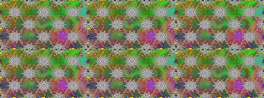 Raster illüstrasyonu. Kusursuz çiçek deseni. Asya tekstil tarzında. Raster illüstrasyonu. Yeşil ve gri renkte çiçekler.