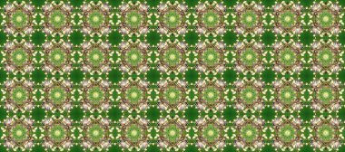 Damask arkaplanı. Barok tarzında altın çiçekli süs. Yeşil, bej ve gri renklerde altın bir element. Altın çiçekli, pürüzsüz desen.