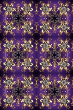 Küçük bir alan derinliği. Mor, kahverengi ve gri arkaplan, altın kaplamalı. Patina. Klasik mobilya tarzı. Lüks mobilyalar. Kusursuz ahşap oyma. Altın elementli desen. Oyma.