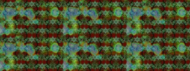 Çiçek desenli çizim. Raster illüstrasyonu. Asya tekstil tarzında. Yeşil renkli çiçekler. Raster illüstrasyonu.