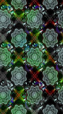 3D çiçekler, eskiz. Siyah renklerde. Raster illüstrasyonu.